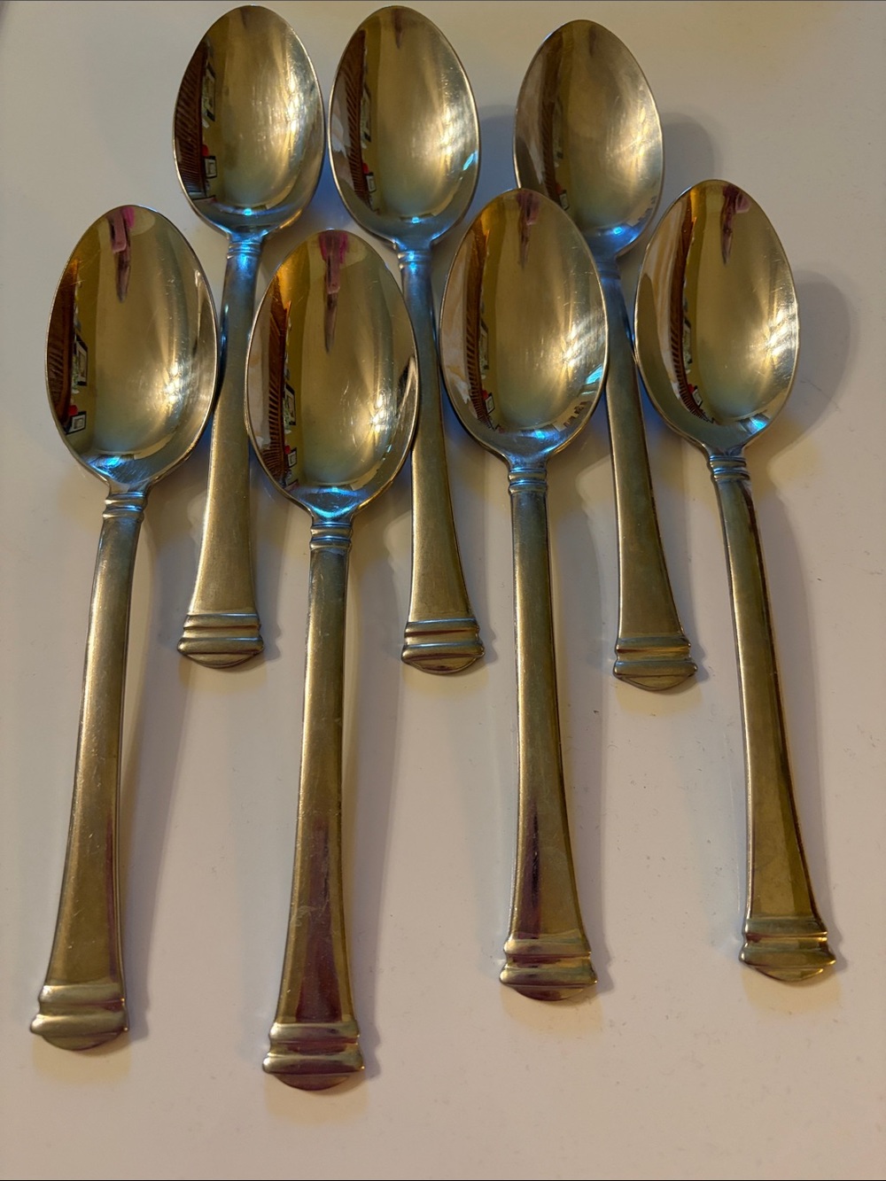 Towle Classique Bands 18/8 glossy stainless set of 7 oval soup table spoonsVGUC